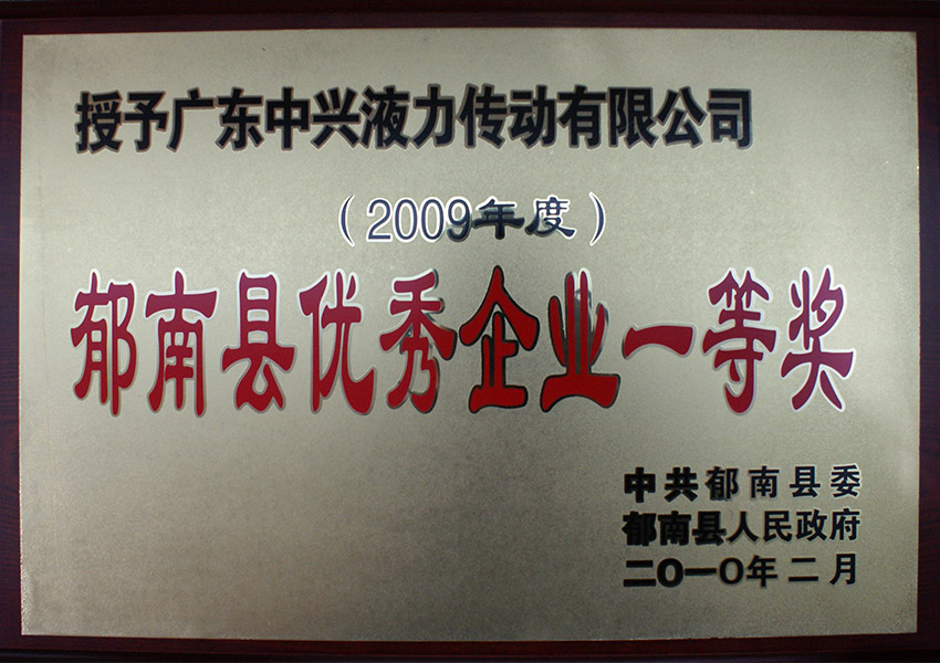 2009年度鬱南縣優秀企業一等獎